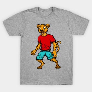 Cute Anthropomorphic Human-like Cartoon Character Leopard in Clothes T-Shirt